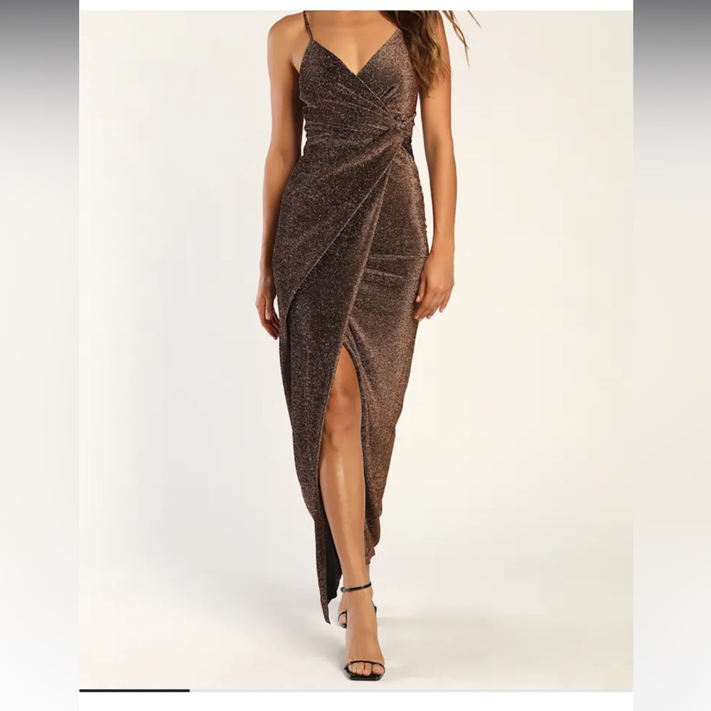 Lulu's Sparkly Bronze Asymmetrical Dress